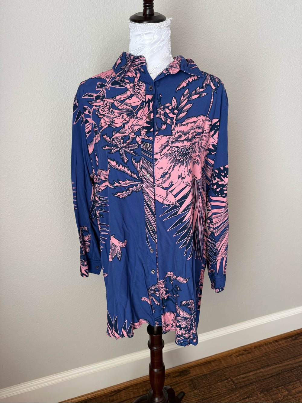 Maaji Blue and Pink Floral Hooded Long-Sleeve Dress